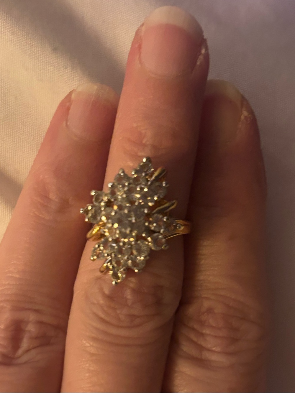Vintage Gold-Tone Cluster Ring with Clear Stones